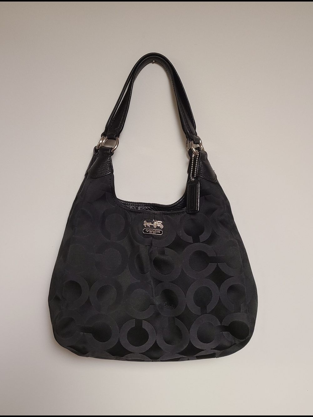 Coach Black Signature Jacquard Hobo Shoulder Bag